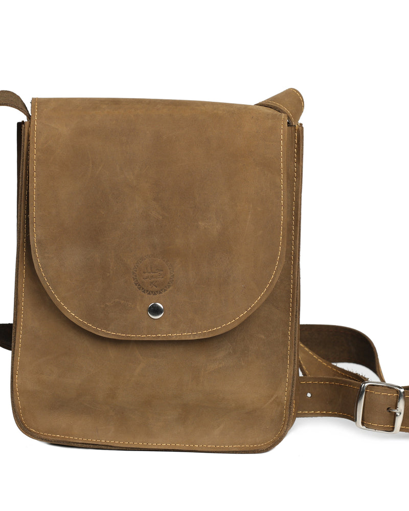 Leather Messenger Bag - Grey/Olive