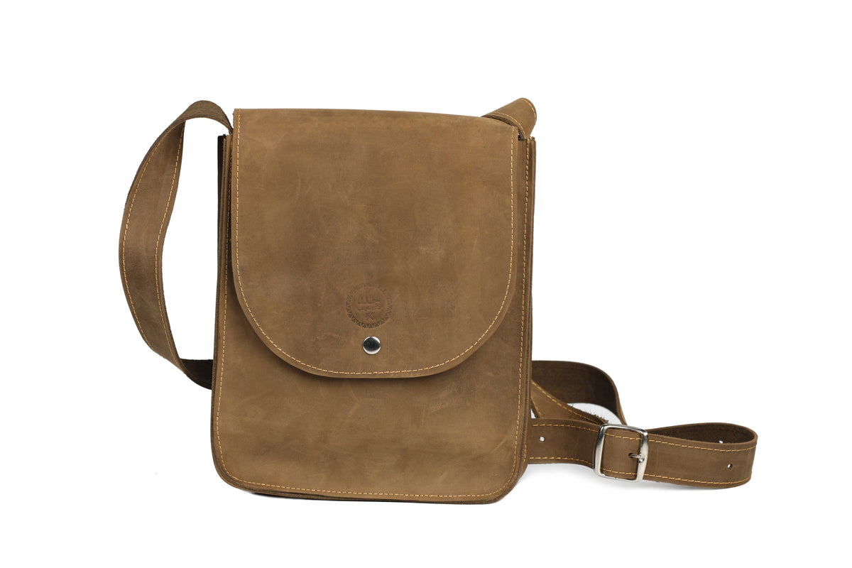 Leather Messenger Bag - Grey/Olive