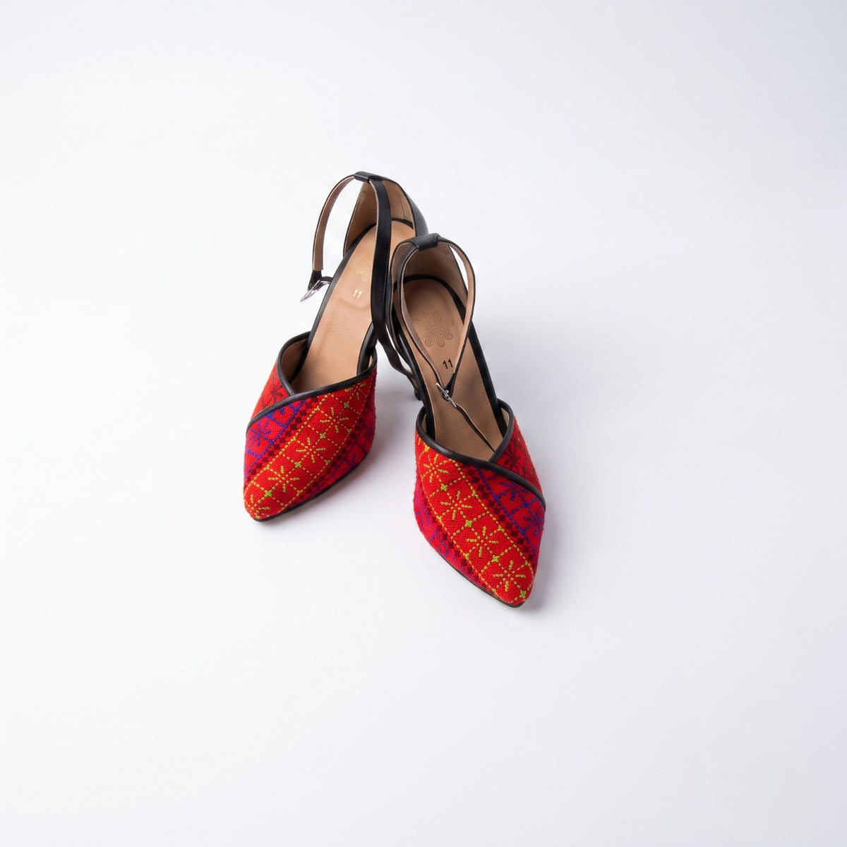Tatreez Slingback Heels – Red Geometric