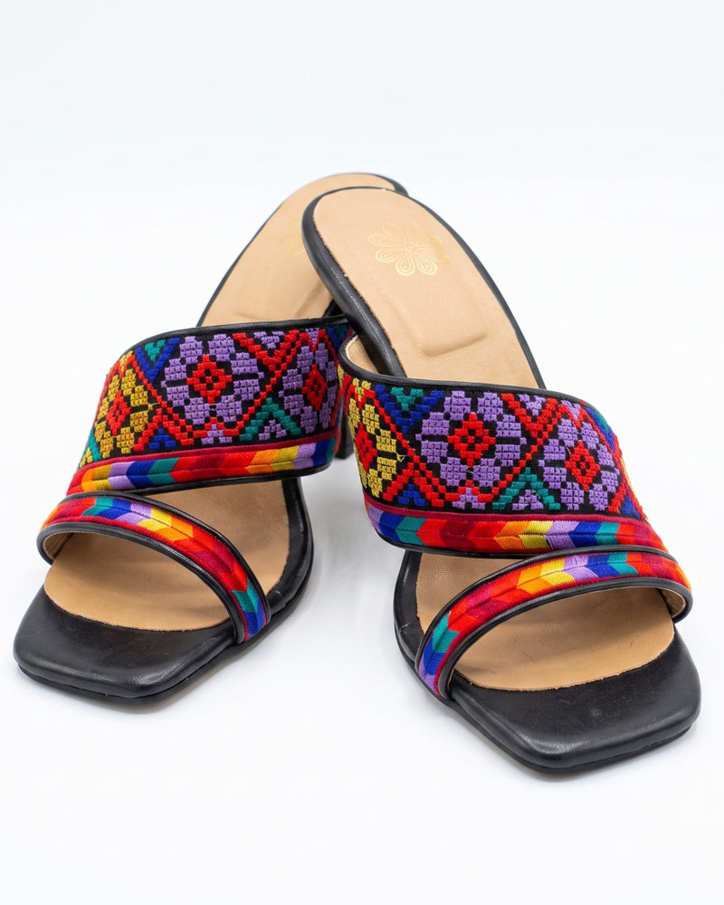 Tatreez Slide Sandals – Rainbow Diamond