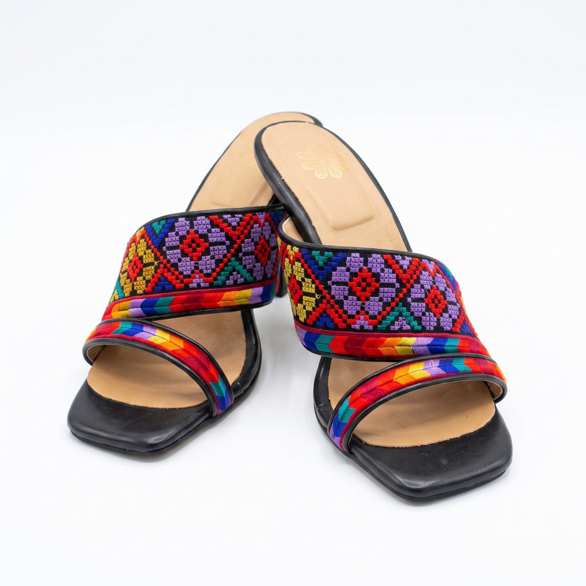 Tatreez Slide Sandals – Rainbow Diamond
