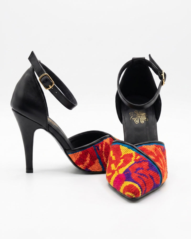Tatreez Ankle-Strap Heels – Sunset Multicolor