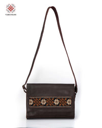 Brown Leather crossbody bag with Bedouin Embroidery