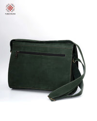 Elegant Green Leather crossbody bag with Palestinian Embroidery