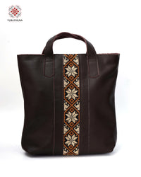Brown Leather Backpack with Bedouin Embroidery