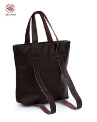 Brown Leather Backpack with Bedouin Embroidery