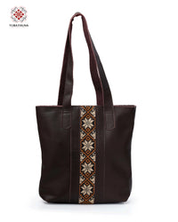 Brown Leather Backpack with Bedouin Embroidery