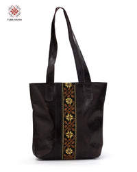 Brown Leather Backpack with Traditional Bedouin Embroidery
