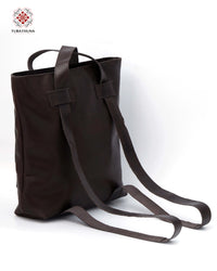 Brown Leather Shoulder & Back Bag with Embroidery