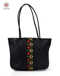 Stylish Black Leather Bag with Bedouin Embroidery