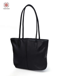 Stylish Black Leather Bag with Bedouin Embroidery