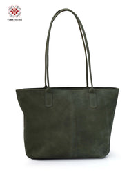 Green Leather Bag with Handcrafted Embroidery