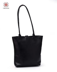 Black Leather Bag with Intricate Palestinian Embroidery