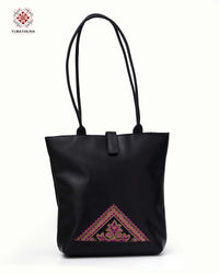 Black Leather Bag with Intricate Palestinian Embroidery