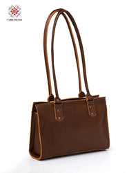 Honey Leather Bag with Elegant Bedouin Embroidery