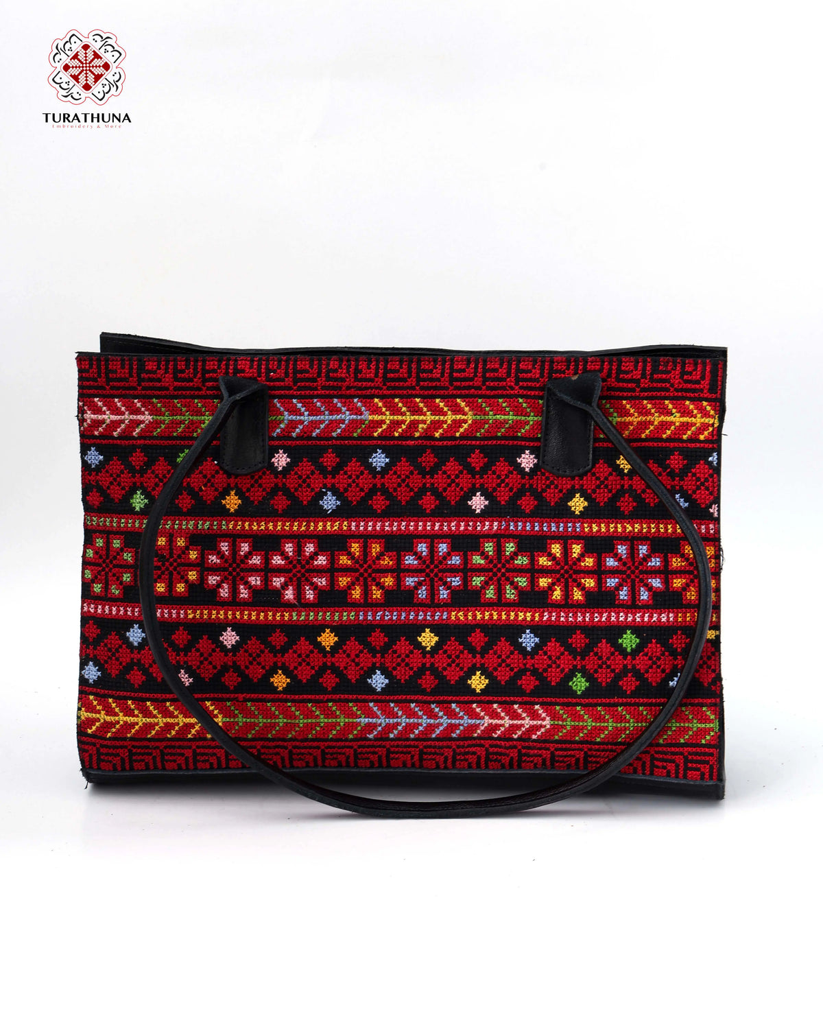 Premium Black Leather Bag with Palestinian Embroidery