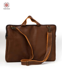 Elegant Honey Leather Laptop Bag with Bedouin Embroidery