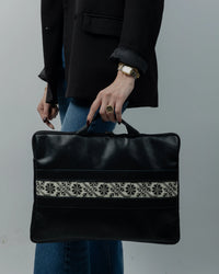 Black Leather Embroidered Laptop Bag