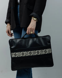 Black Leather Embroidered Laptop Bag
