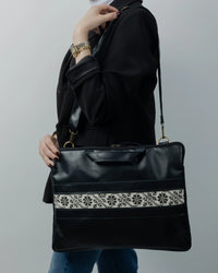 Black Leather Embroidered Laptop Bag