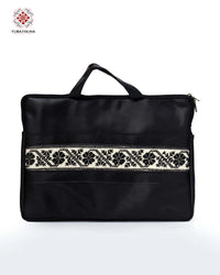 Black Leather Embroidered Laptop Bag