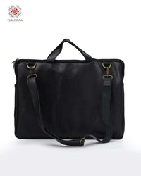 Black Leather Embroidered Laptop Bag