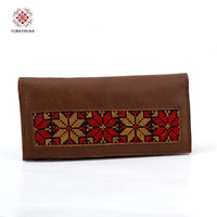Honey Leather Embroidered Long Wallet