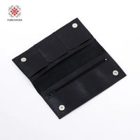 Black Leather Embroidered Long Wallet