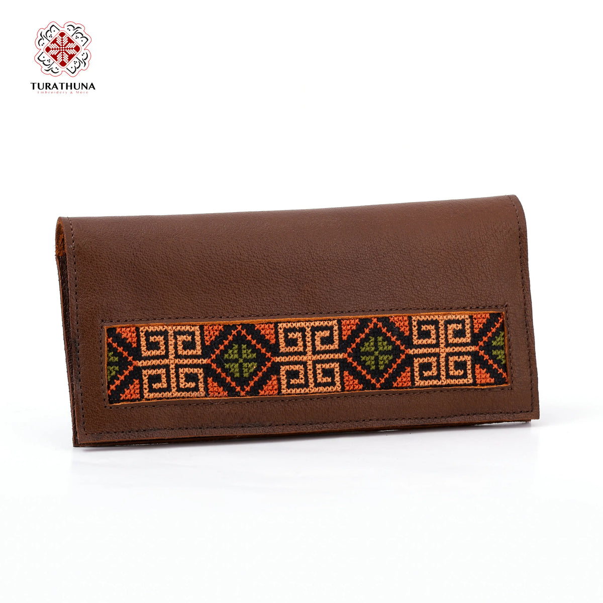 Honey Leather Embroidered Long Wallet