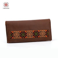 Honey Leather Embroidered Long Wallet