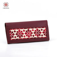 Maroon Leather Embroidered Long Wallet