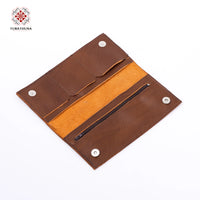Brown Leather Embroidered Long Wallet