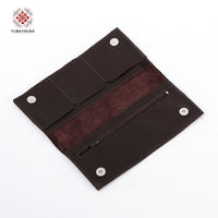 Brown Leather Embroidered Long Wallet