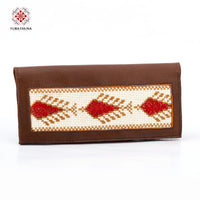Honey Leather Embroidered Long Wallet
