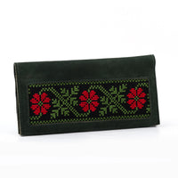 Green Leather Embroidered Long Wallet