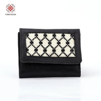 Black Leather Embroidered Compact Wallet