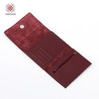 Red Leather Embroidered Compact Wallet